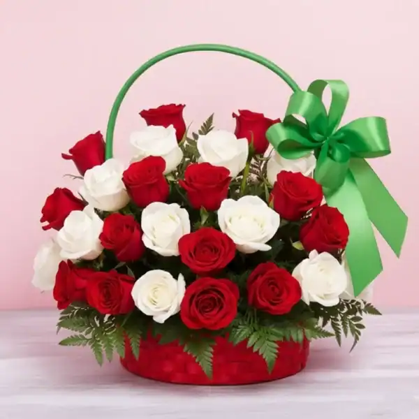 Order Basket with Red & White Roses this Christmas