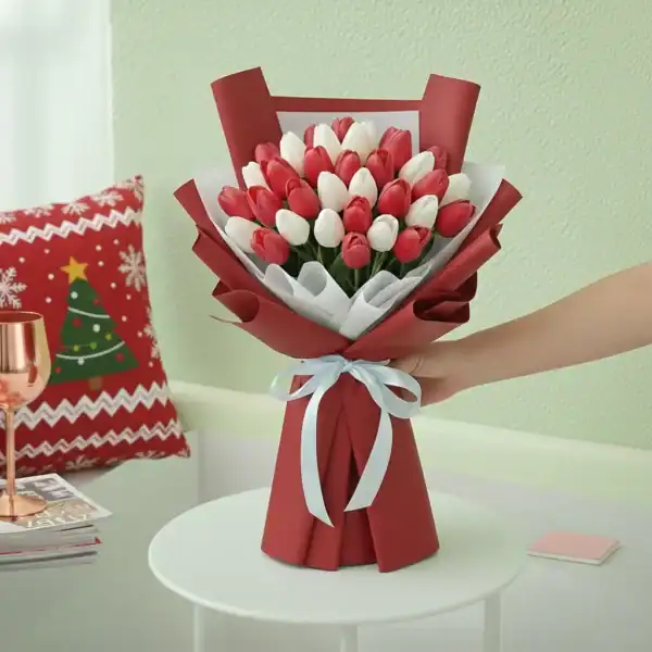 Order Red & White Tulips Bouquet online at best prices
