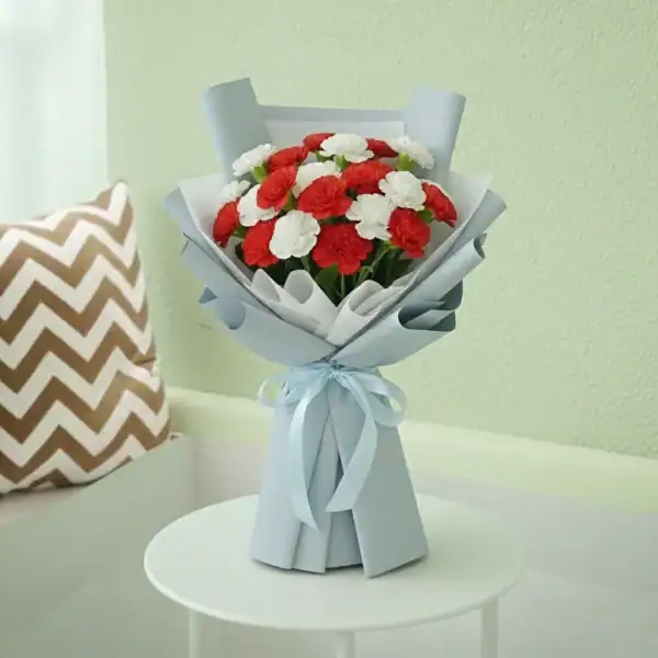 Red & White Carnation Bouquet