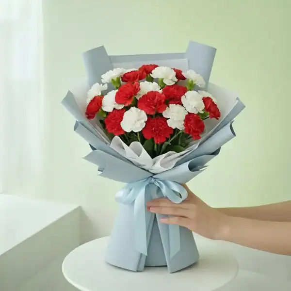 Red & White Carnation Bouquet for Christmas