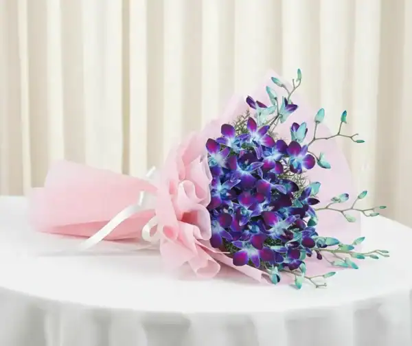 Medium Size Blue Orchid Bouquet on the table