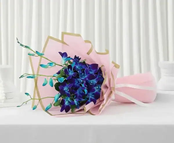 Small Size Blue Orchid Bouquet on the table