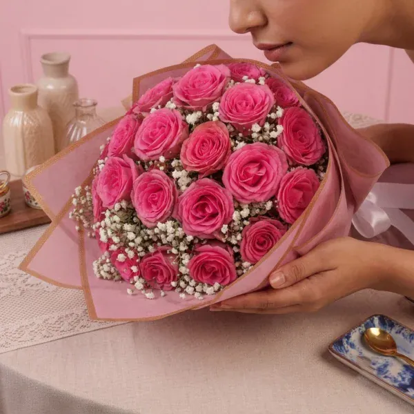 Amazing Pink Roses Bouquet with 20 pink roses