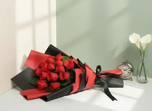 Beautiful Red Rose Bouquet on table