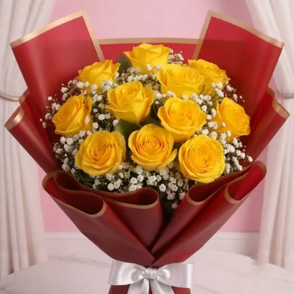 Beautiful Yellow Roses Bouquet close view