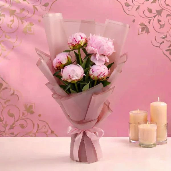 Exotic Pink Peonies Bouquet - 5 Stems