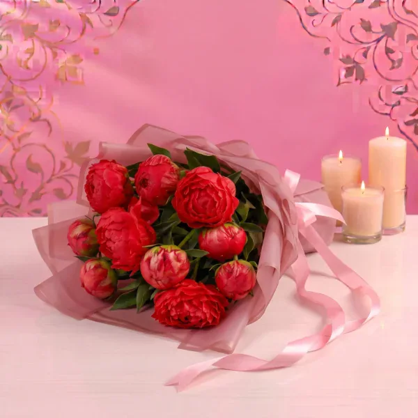 Exotic Red Peonies Bouquet - 10 Stems