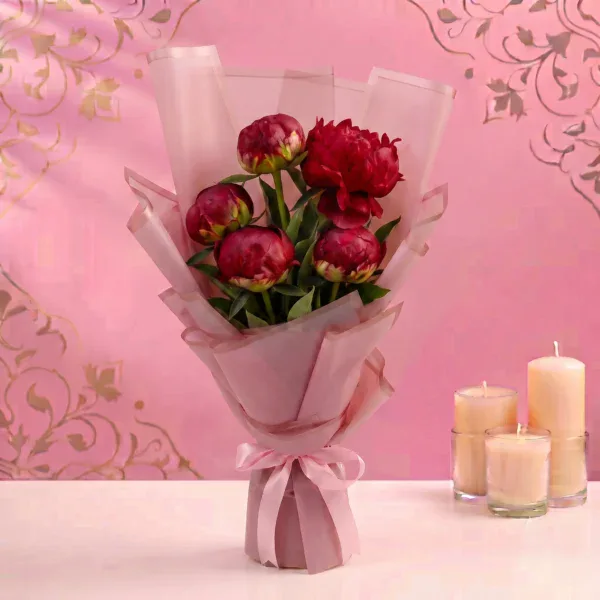 Exotic Red Peonies Bouquet - 5 Stems