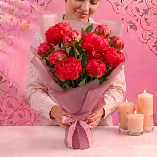 Exotic Red Peony Bouquet - 10 Stems