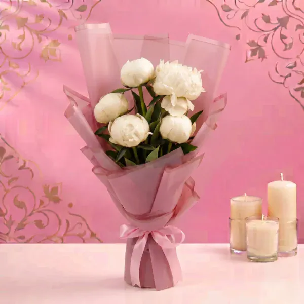 Exotic White Peonies Bouquet - 5 Stems