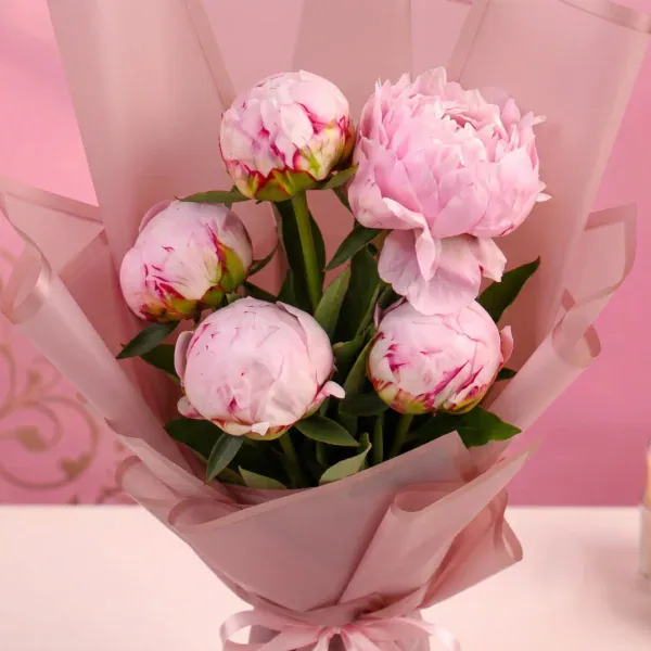 Luxurious Pink Peonies Bouquet - 5 Stems