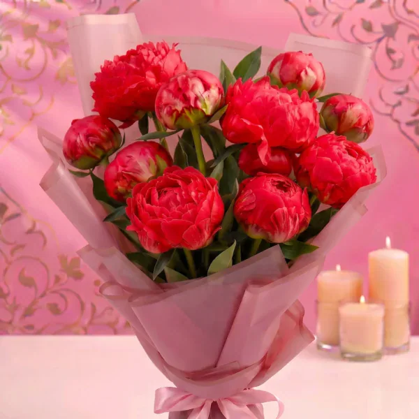 Luxurious Red Peonies Bouquet - 10 Stems