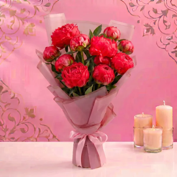 Luxurious Red Peony Bouquet - 10 Stems
