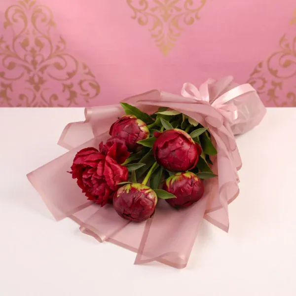 Red Peony Bouquet - 5 Stems - Image 4