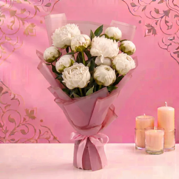 Luxurious White Peonies Bouquet - 10 Stems