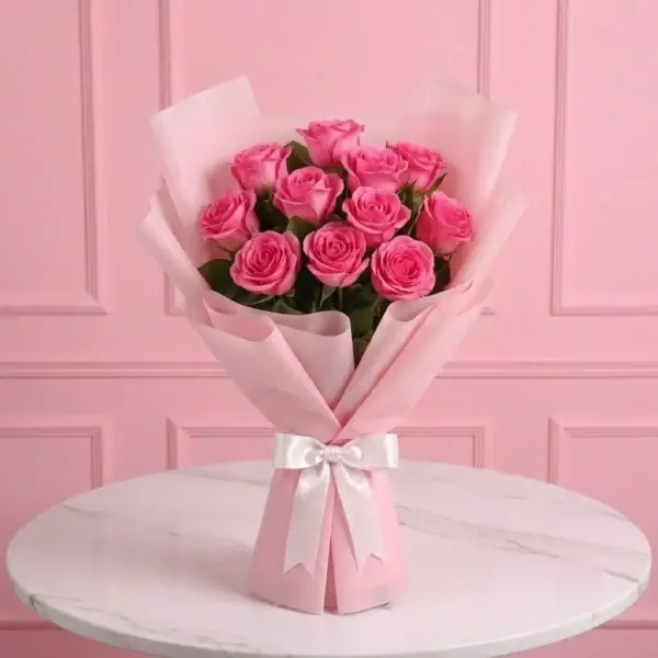 Pink Roses Bouquet - 10 Stems
