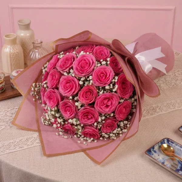 Pink Roses Bouquet wrapped in beatiful paper