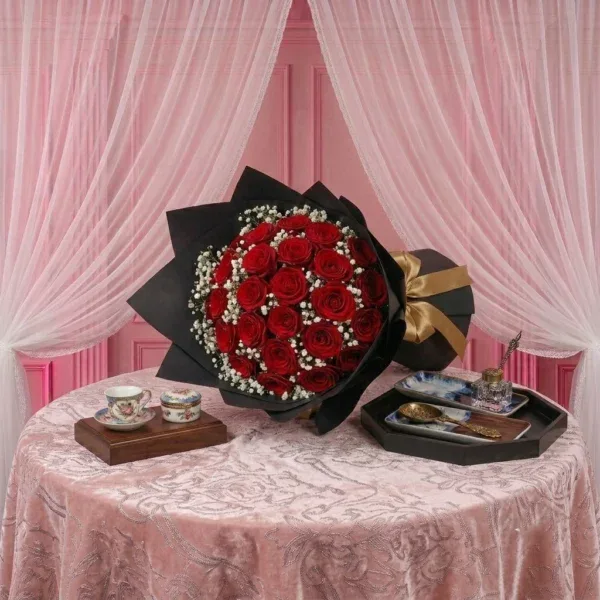 Red Rose Bouquet on table