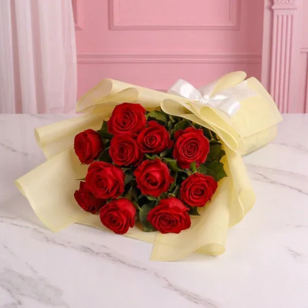 Red Roses Bouquet on table