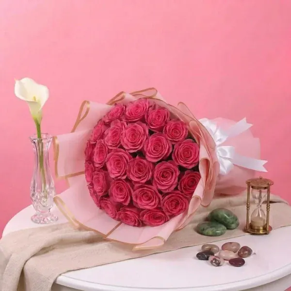 Romantic Pink Rose Bouquet on table