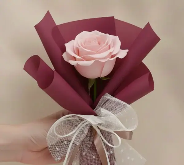 Single Stem Pink Rose Bouquet