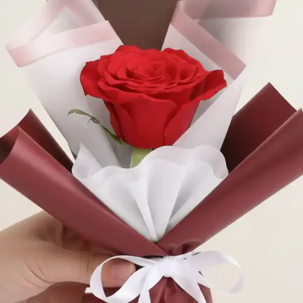 Single Stem Red Rose Bouquet wrapped beautifully in high quality paper