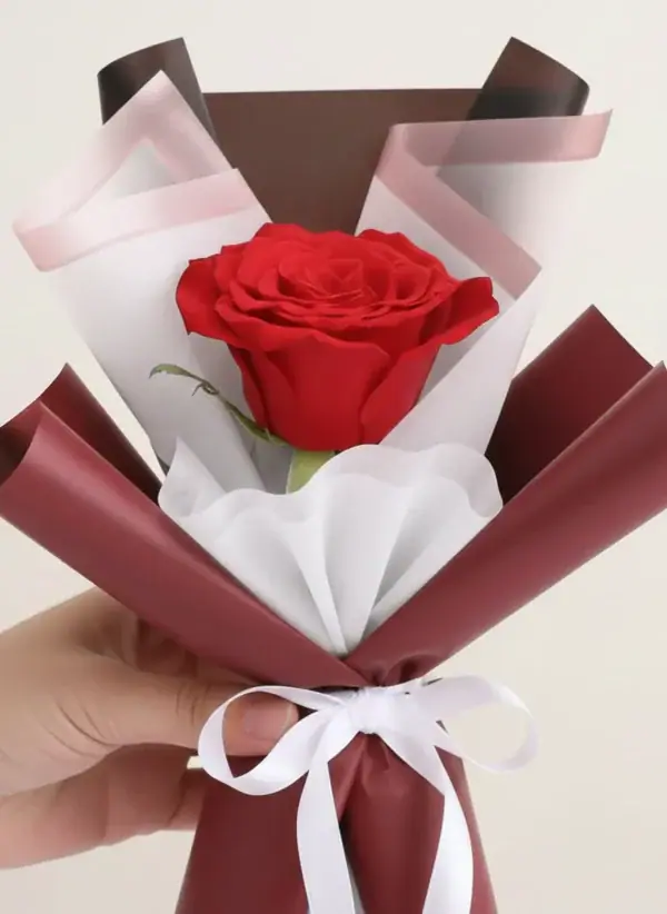Single Stem Red Rose Bouquet wrapped beautifully in high quality paper