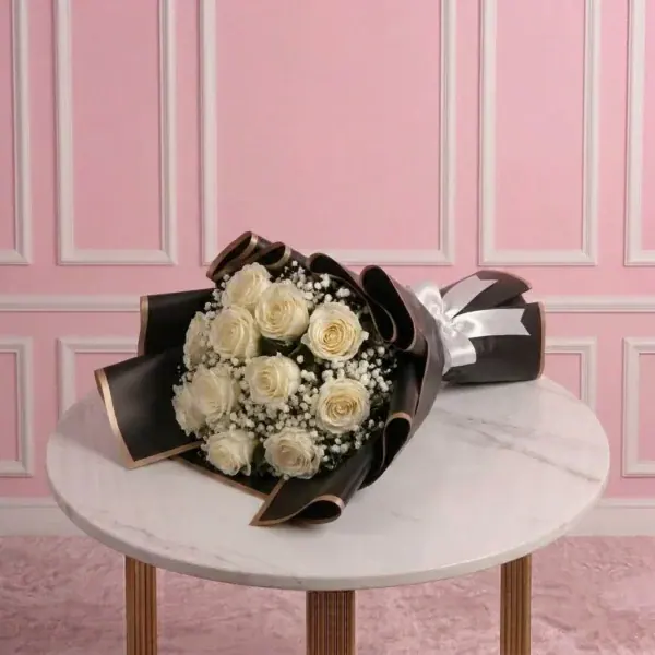 White Roses Bouquet - 10 Stems