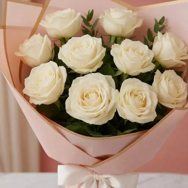 White Roses Bouquet - 10 Stems