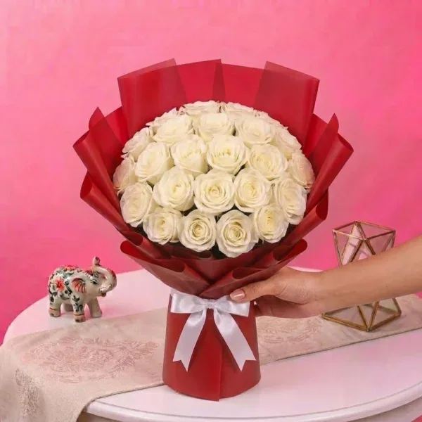 White Roses Bouquet held in hand