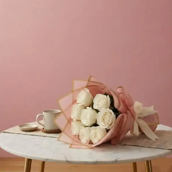 White Roses Bouquet on a table