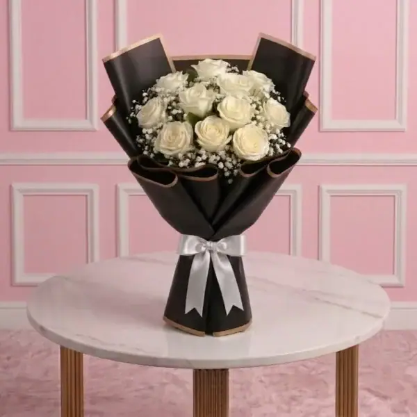 White Roses Bouquet on table