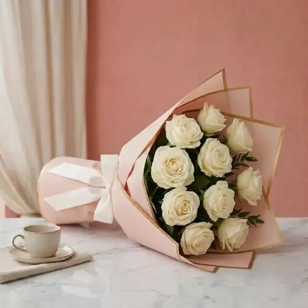 White Roses Bouquet on table