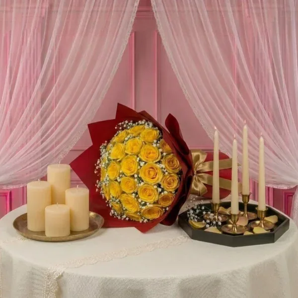 Yellow Roses Bouquet on table